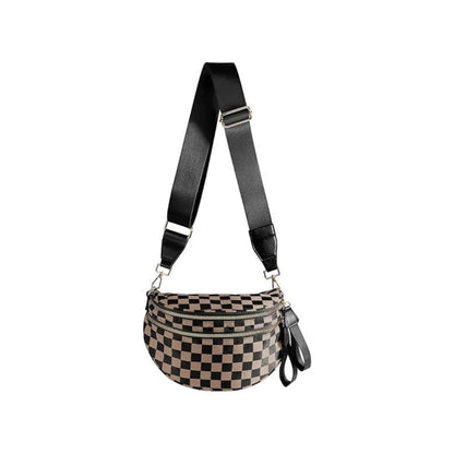 Sac Banane Femme à Carreaux Noir et Beige – Grande Capacité & Multifonctionnel 