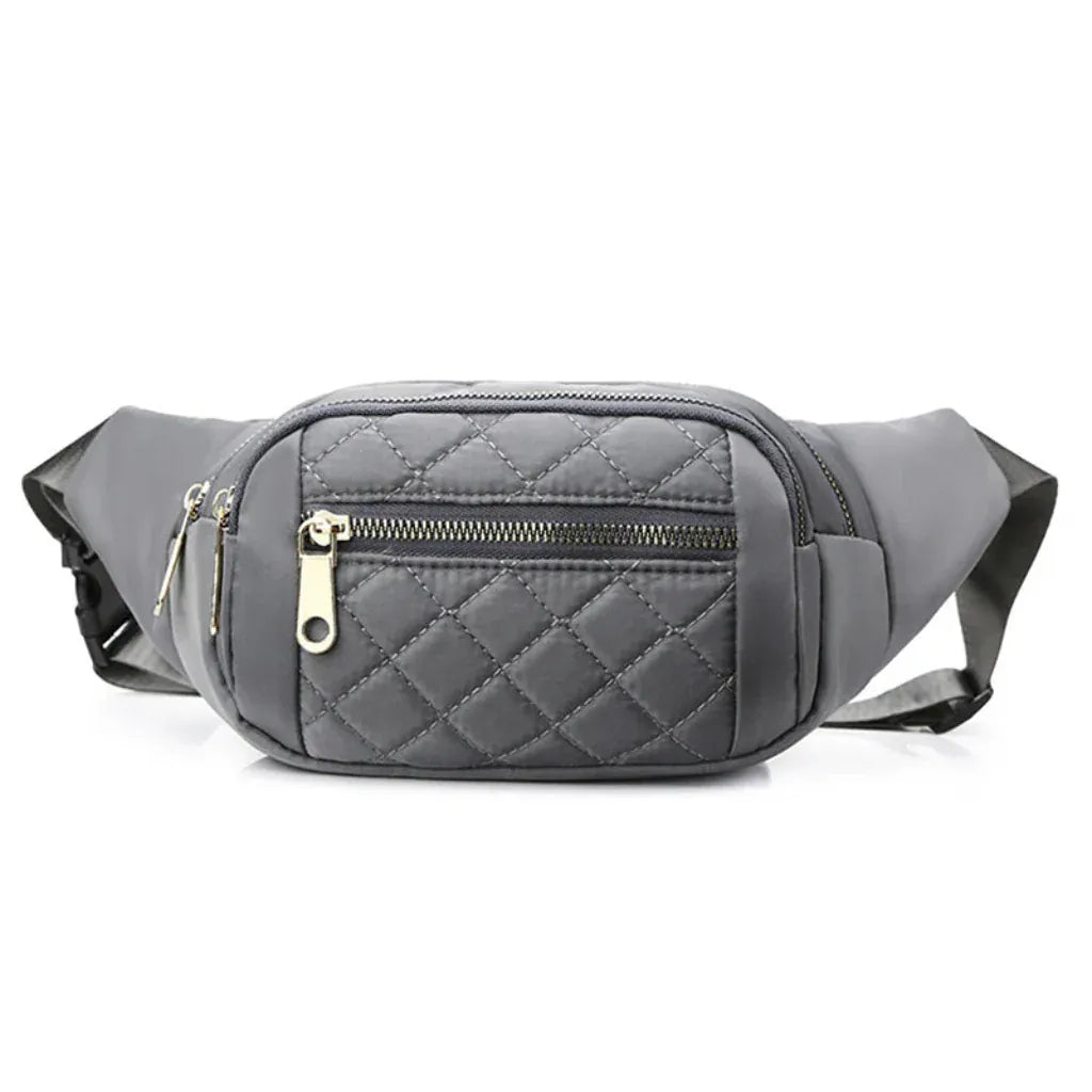 Sac Banane Femme Matelassé en Nylon Gris Foncé – Élégance et Praticité au Quotidien