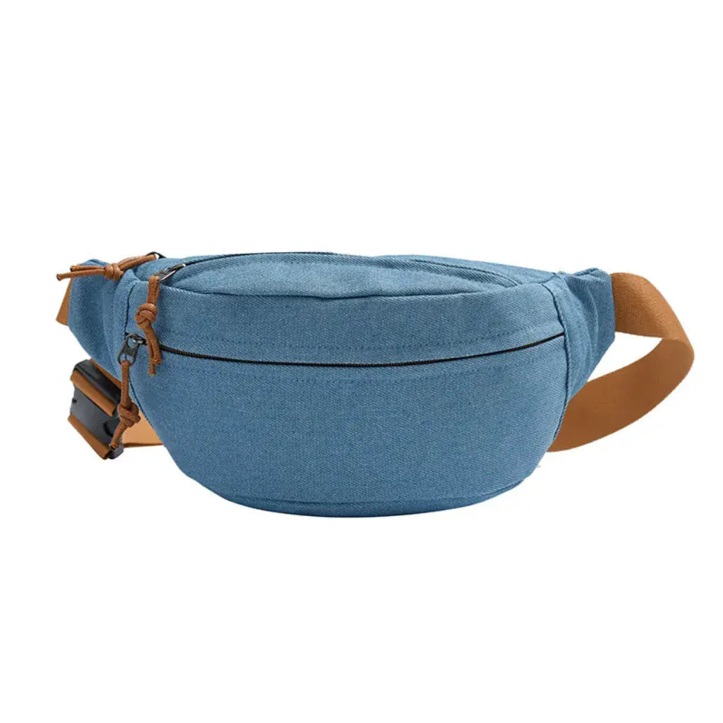 Sac Banane Femme en Denim Bleu Clair - Bandoulière Réglable Multifonction 