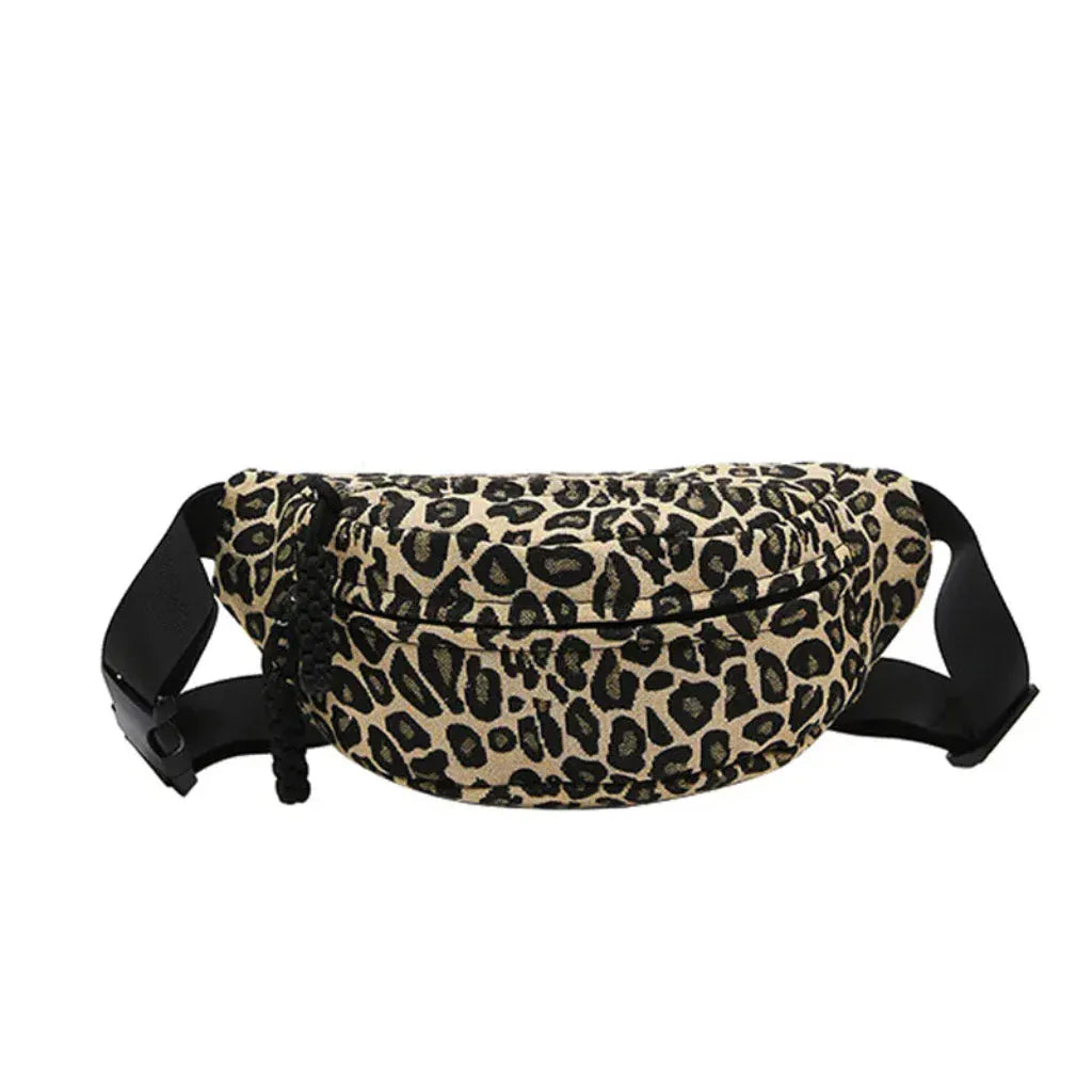 Sac Banane Femme en Toile Canvas Léopard Doré – Grande Capacité, Multi-Compartiments, Pratique et Stylé