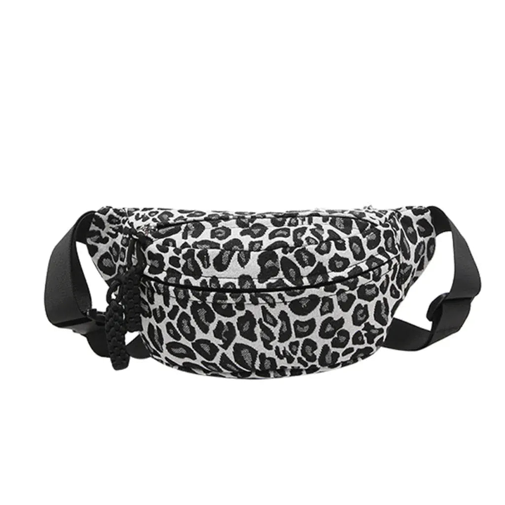Sac Banane Femme en Toile Canvas Léopard Noir – Grande Capacité, Multi-Compartiments, Pratique et Stylé
