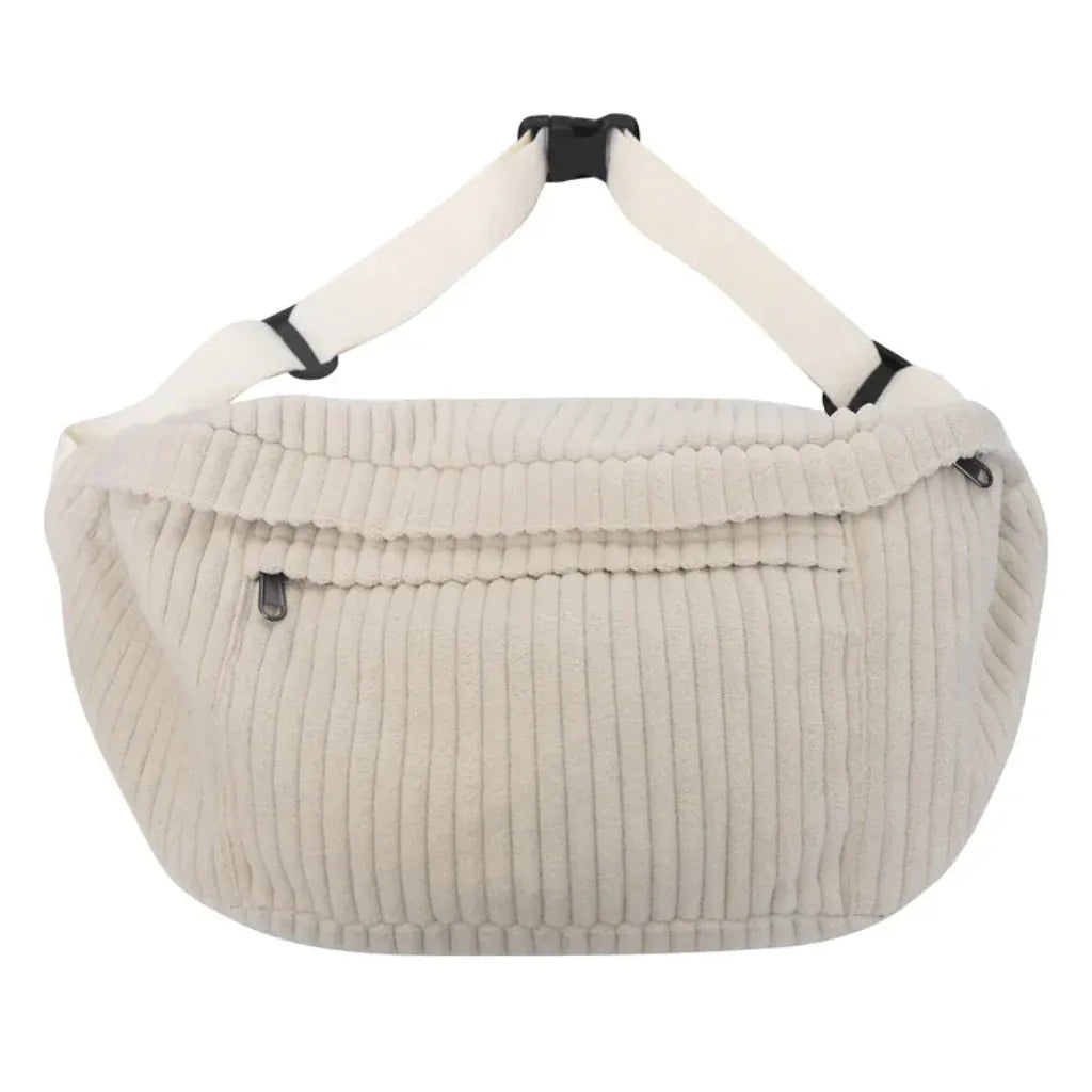 Sac Banane Femme en Velours Côtelé Beige – Grande Capacité, Organisateur Multifonction