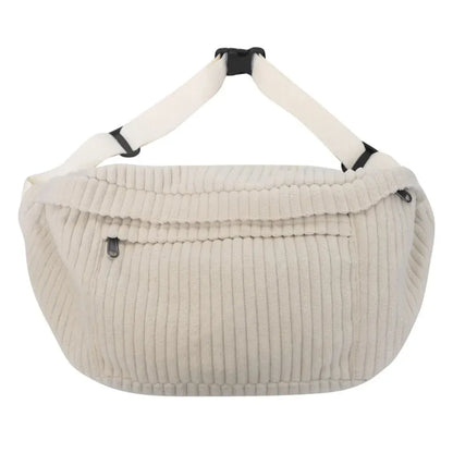 Sac Banane Femme en Velours Côtelé Beige – Grande Capacité, Organisateur Multifonction