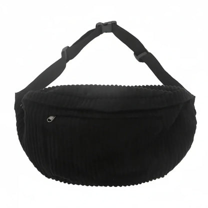 Sac Banane Femme en Velours Côtelé Noir – Grande Capacité, Organisateur Multifonction