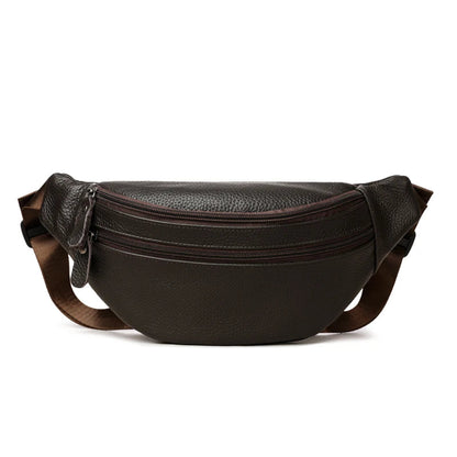 Sac Banane Homme Cuir Véritable Double Compartiment Marron