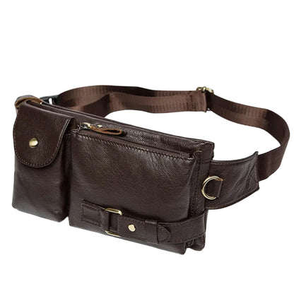Sac Banane Homme Cuir Véritable — Multi Compartiments Marron Foncé