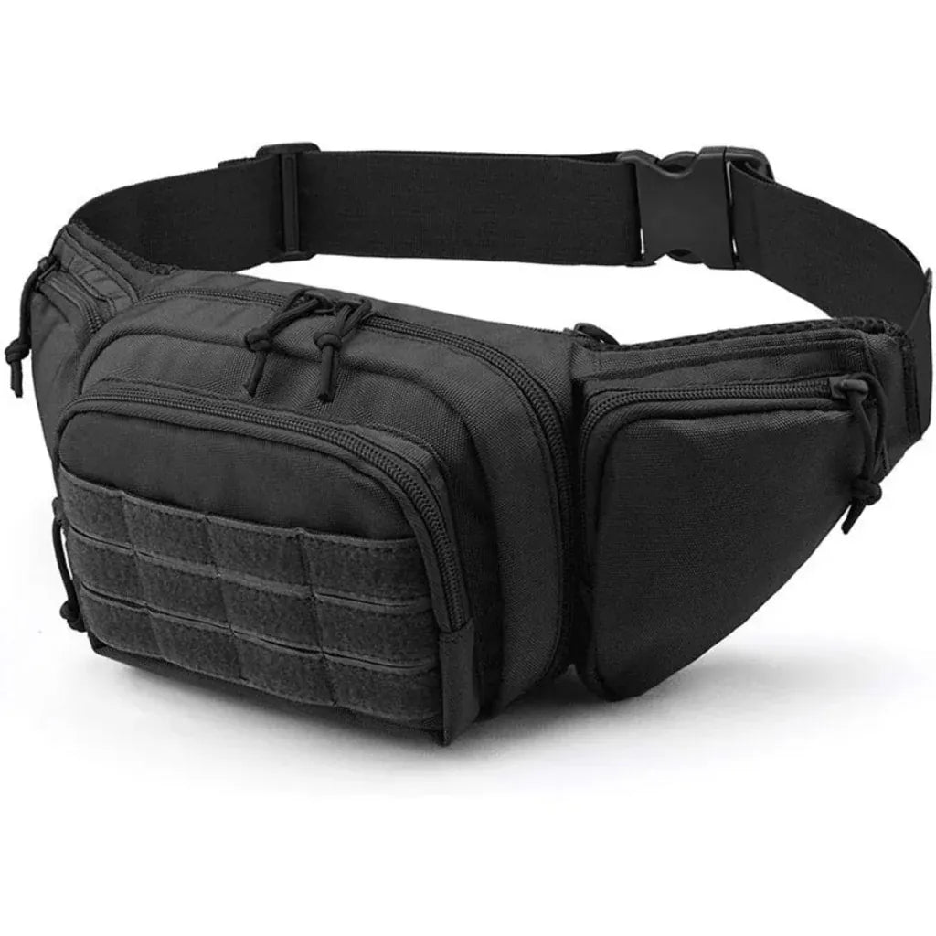 Sac Banane Homme Tactique en Nylon Noir – Grande Capacité Multipoches
