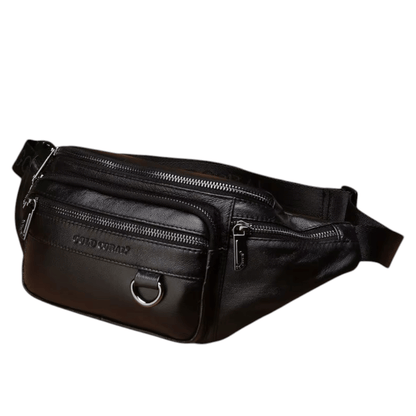 Sac Banane Homme en Cuir Véritable Noir – Style Rétro Multipoches