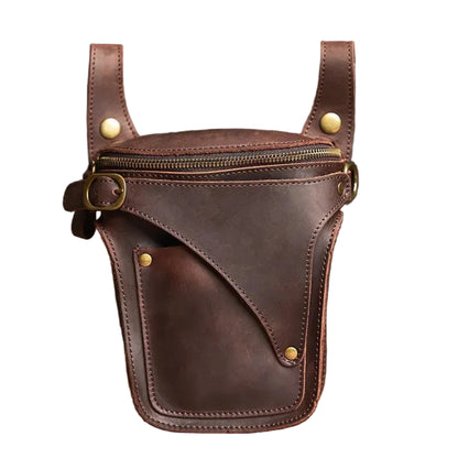 Sac Banane Homme en Cuir Véritable Style Vintage Marron Foncé