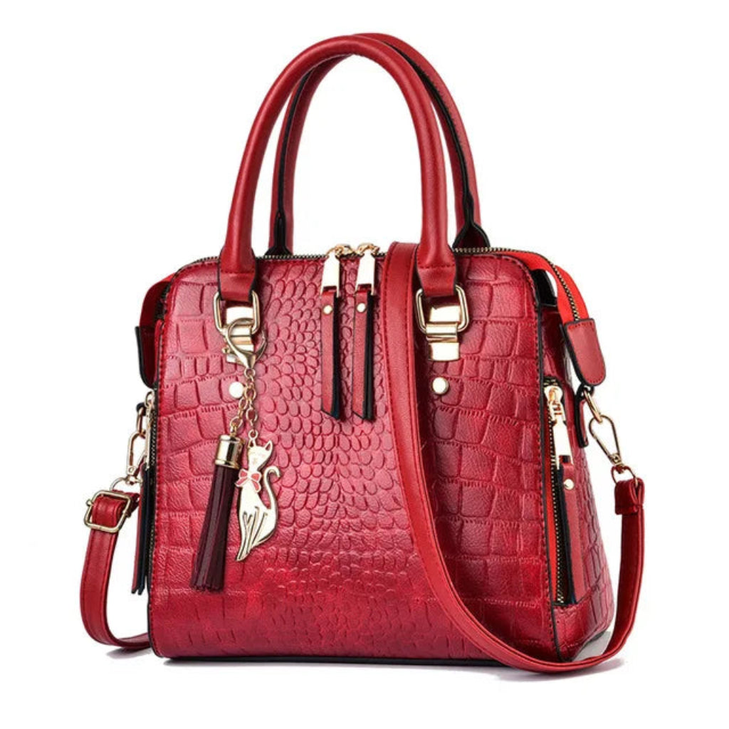 Sac à Bandoulière Effet Croco Rouge – Simili Cuir Rigide – Porté Épaule ou Main