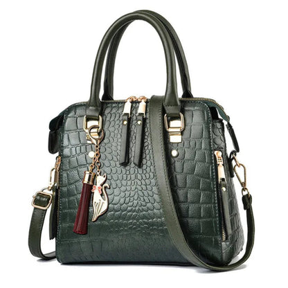 Sac à Bandoulière Effet Croco Vert – Simili Cuir Rigide – Porté Épaule ou Main