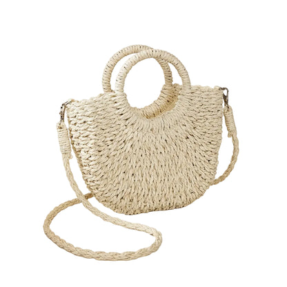 Sac à Bandoulière Femme Beige – Demi-Lune en Paille Tressée