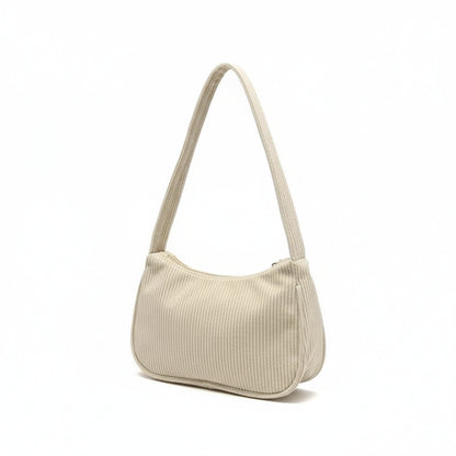 Sac à Bandoulière Femme Blanc – Rétro Velours Côtelé Demi-Lune