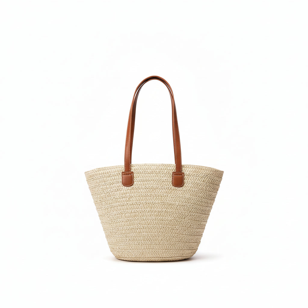 Sac à Bandoulière Femme Bohème Beige Clair – Paille Tressée Cuir