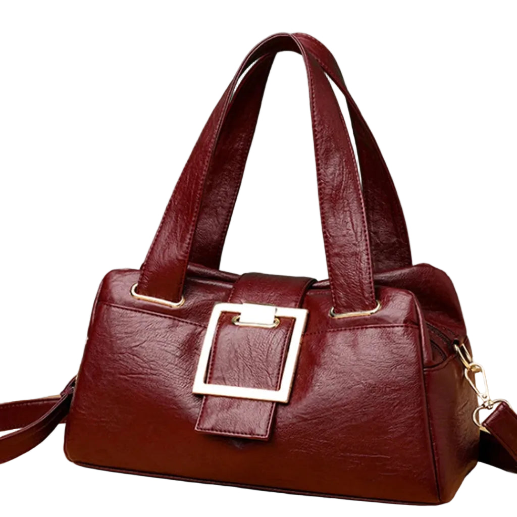 Sac à Bandoulière Femme Boston Bordeaux – Multicouches en Cuir Synthétique, Grande Capacité avec Bandoulière Ajustable