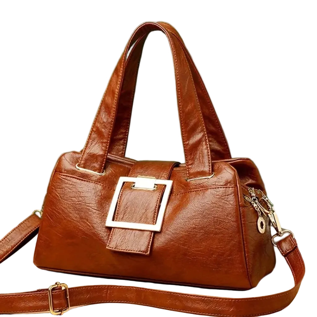 Sac à Bandoulière Femme Boston Marron Clair – Multi-Couches en Cuir Synthétique, Grande Capacité avec Bandoulière Ajustable