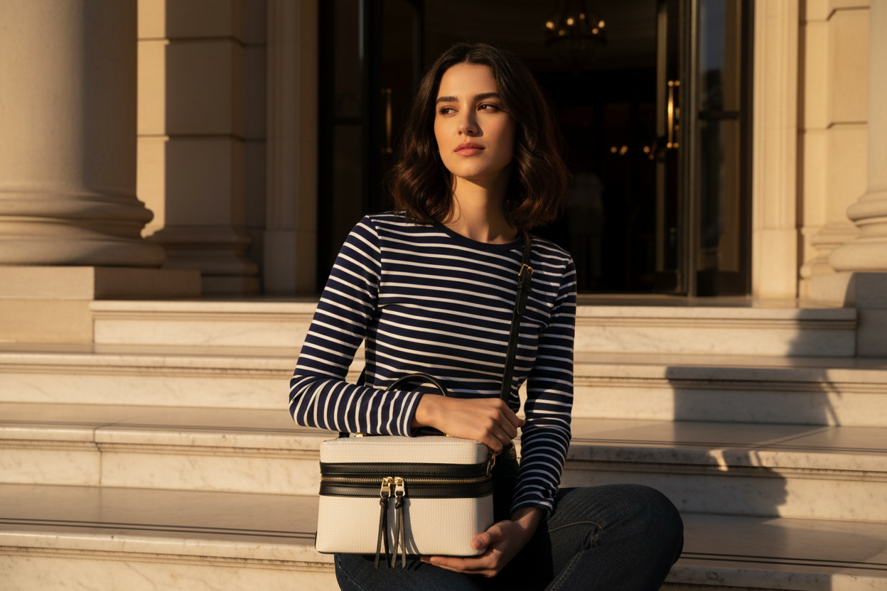 Sac à Bandoulière Femme Box Bag Canvas & Cuir PU Doré 1