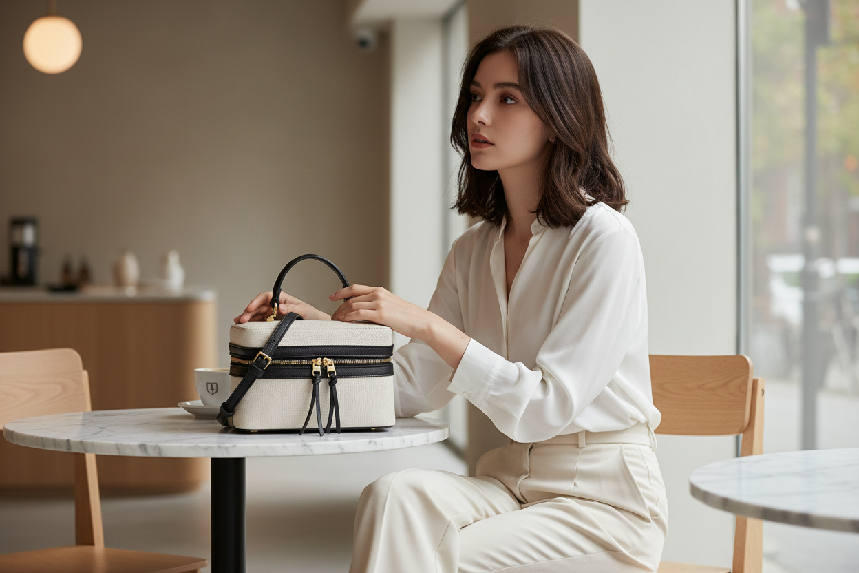 Sac à Bandoulière Femme Box Bag Canvas & Cuir PU Doré 2