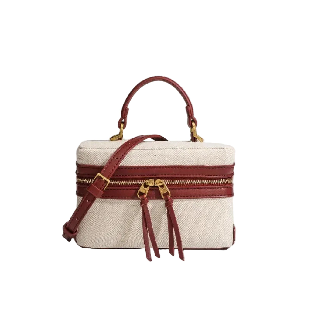 Sac à Bandoulière Femme Box Bag Canvas & Cuir PU Doré Bordeaux