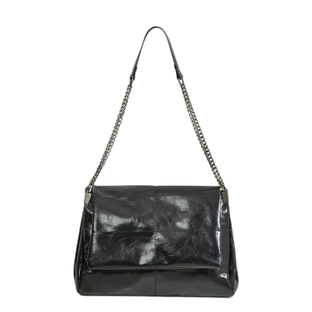Sac à Bandoulière Femme Cabas Noir Brillant – Chaîne Dorée, Grande Capacité, Cuir PU