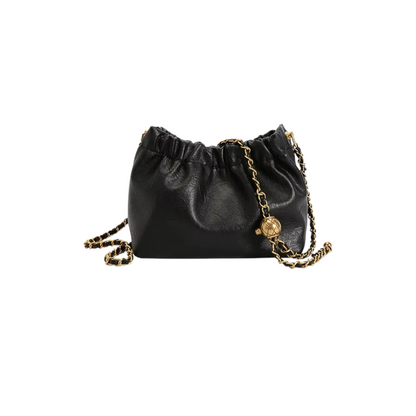 Sac à Bandoulière Femme à Chaîne Dorée Noir – Design Plissé Élégant en PU