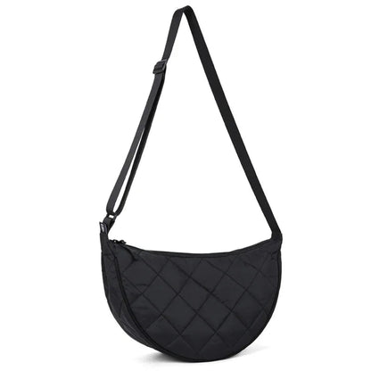 Sac à Bandoulière Femme Demi-Lune Noir – Nylon Matelassé, Grande Capacité, Style Casual Chic