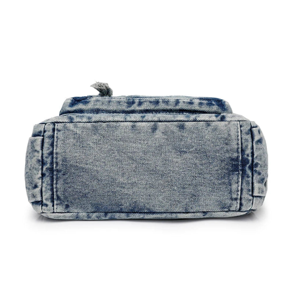 Sac Bandoulière Femme Denim Délavé Vintage, Multi-Poches Zippées derrière .