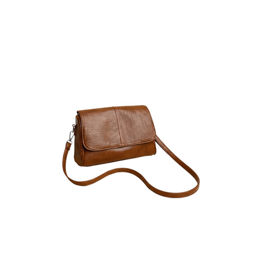 Sac à Bandoulière Femme Effet Cuir Ciré Marron – Élégance Vintage et Style Intemporel