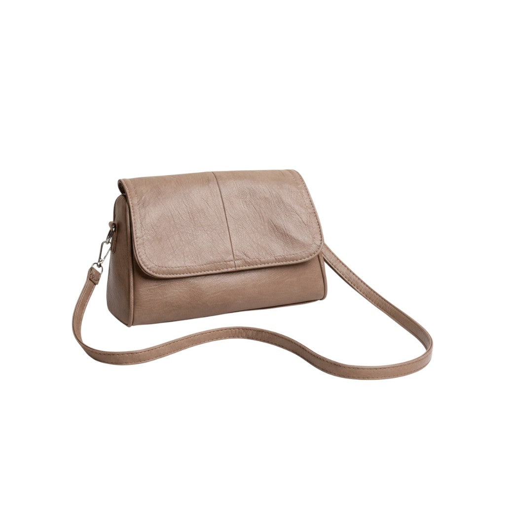 Sac à Bandoulière Femme Effet Cuir Ciré Taupe – Élégance Vintage et Style Intemporel