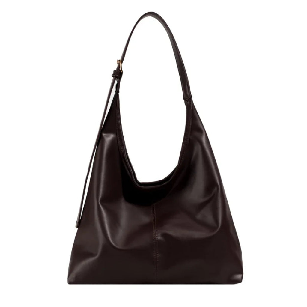 Sac à Bandoulière Femme Grande Capacité Marron Foncé - Style Minimaliste en Cuir PU