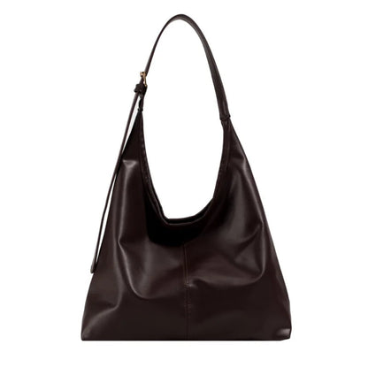 Sac à Bandoulière Femme Grande Capacité Marron Foncé - Style Minimaliste en Cuir PU