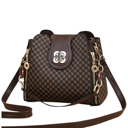 Sac à Bandoulière Femme Grande Capacité Marron Foncé – Forme Seau à Double Fermeture Dorée