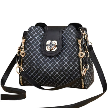 Sac à Bandoulière Femme Grande Capacité Noir – Forme Seau à Double Fermeture Dorée