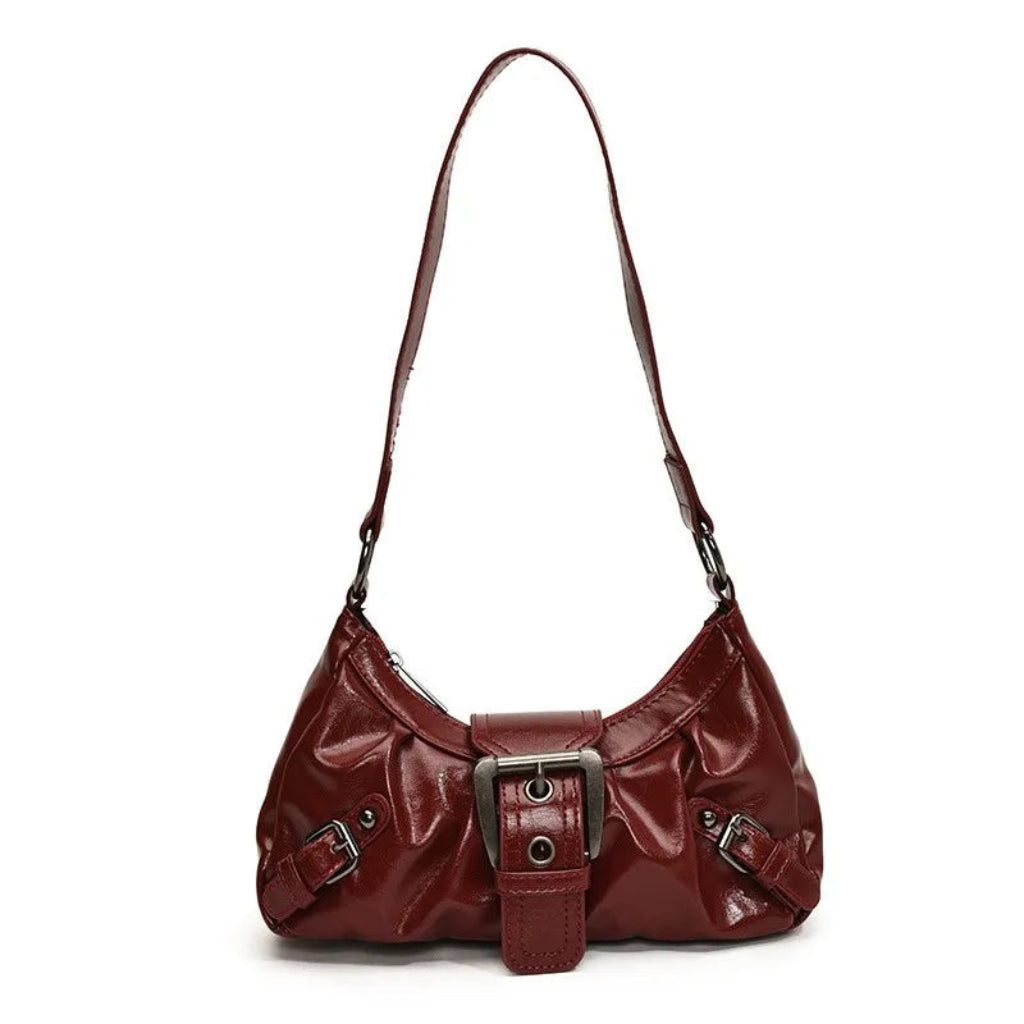 Sac à Bandoulière Femme Hobo Y2K Rétro Plissé Rouge – Cuir PU Vintage Chic