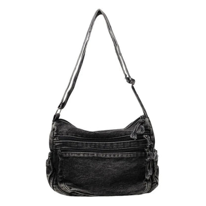 Sac Bandoulière Femme Jean Rétro, Compact avec Poches Zippées Noir