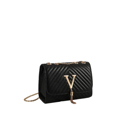 Sac à Bandoulière Femme Matelassé Noir – Chaîne Dorée Élégante