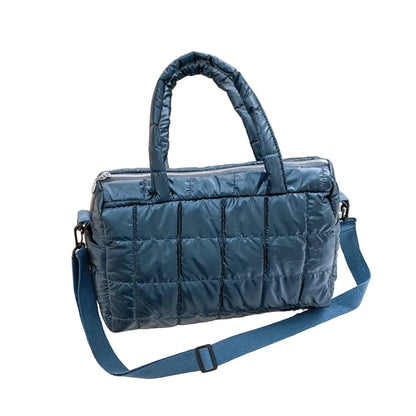 Sac à Bandoulière Femme Matelassé en Nylon Bleu – Grande Capacité, Style Quotidien