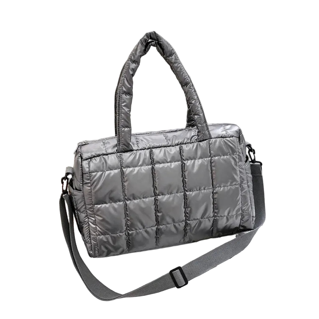 Sac à Bandoulière Femme Matelassé en Nylon Gris – Grande Capacité, Style Quotidien