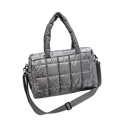 Sac à Bandoulière Femme Matelassé en Nylon Gris – Grande Capacité, Style Quotidien