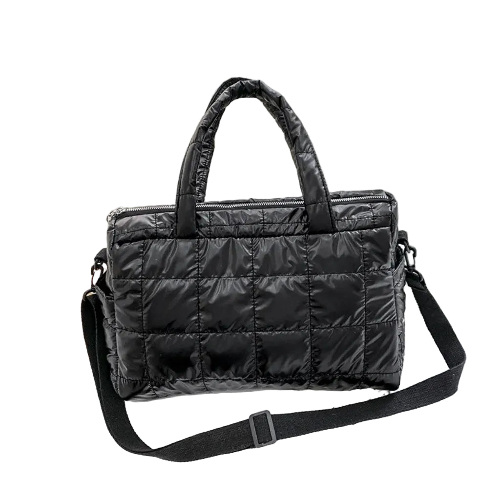 Sac à Bandoulière Femme Matelassé en Nylon Noir – Grande Capacité, Style Quotidien