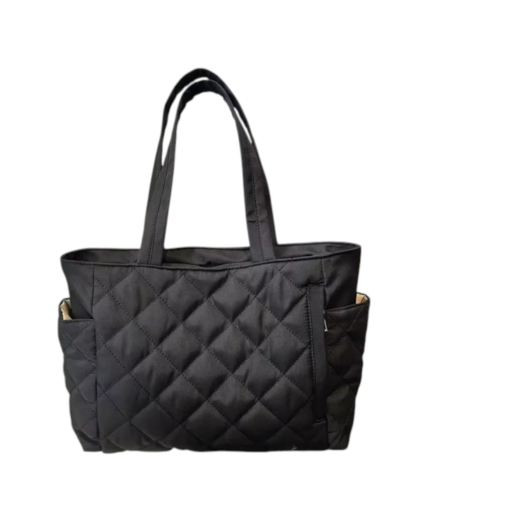 Sac à Bandoulière Femme Matelassé en Nylon Noir – Grande Capacité, Style Urbain Minimaliste avec Poches