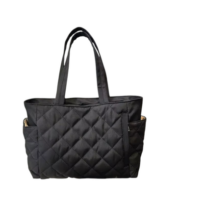 Sac à Bandoulière Femme Matelassé en Nylon Noir – Grande Capacité, Style Urbain Minimaliste avec Poches