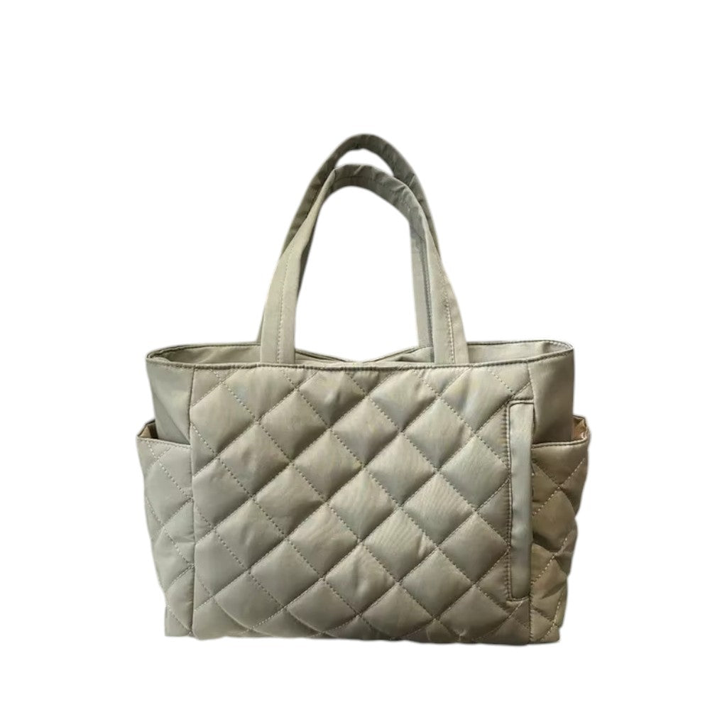 Sac à Bandoulière Femme Matelassé en Nylon Vert Clair – Grande Capacité, Style Urbain Minimaliste avec Poches