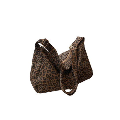 Sac à Bandoulière Femme Motif Léopard  Léopard Marron – Besace Rétro en Textile Souple Grande Capacité