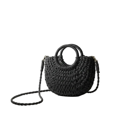 Sac à Bandoulière Femme Noir – Demi-Lune en Paille Tressée