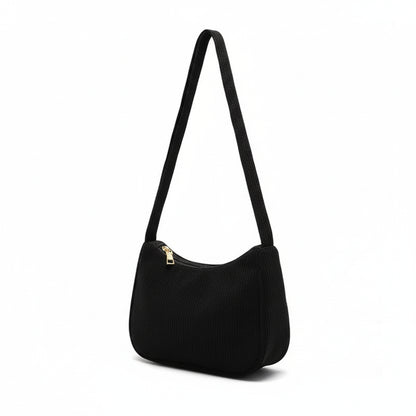 Sac à Bandoulière Femme Noir – Rétro Velours Côtelé Demi-Lune