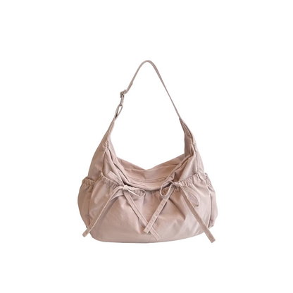 Sac à Bandoulière Femme Nylon Plissé Rose – Grande Capacité, Multiples Poches, Hobo Casual
