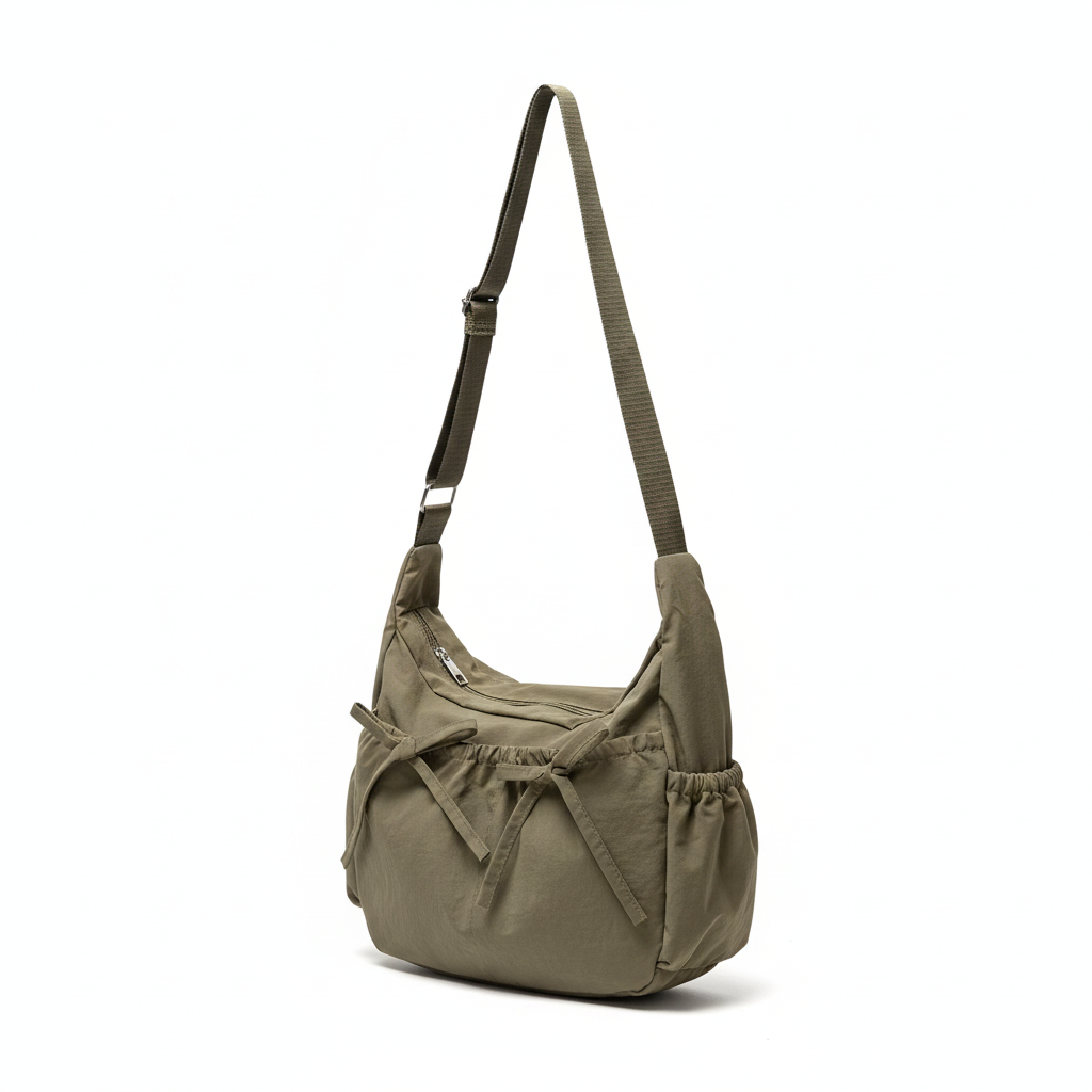 Sac à Bandoulière Femme Nylon Plissé Vert – Grande Capacité, Multiples Poches, Hobo Casual