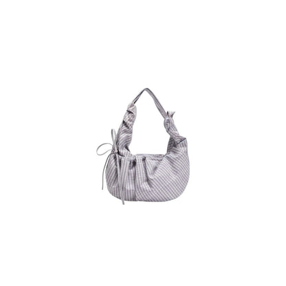 Sac à Bandoulière Femme Rétro à Carreaux Gris - Hobo en Nylon Grande Capacité