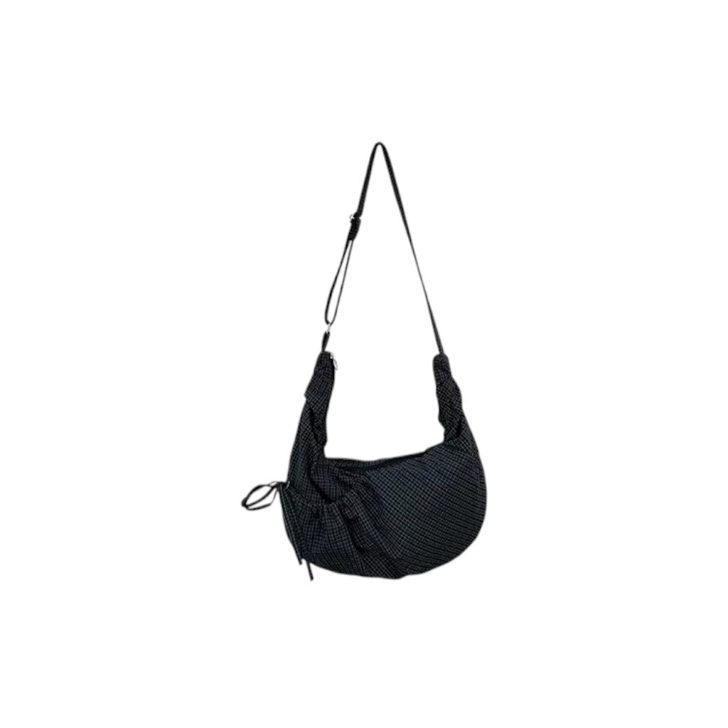 Sac à Bandoulière Femme Rétro à Carreaux Noir - Hobo en Nylon Grande Capacité